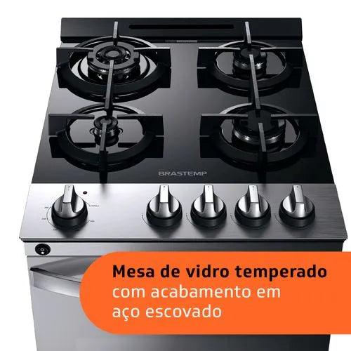 Fogão Brastemp 4 Bocas Inox com mesa de vidro, dupla chama e grill elétrico - BFO4VBR