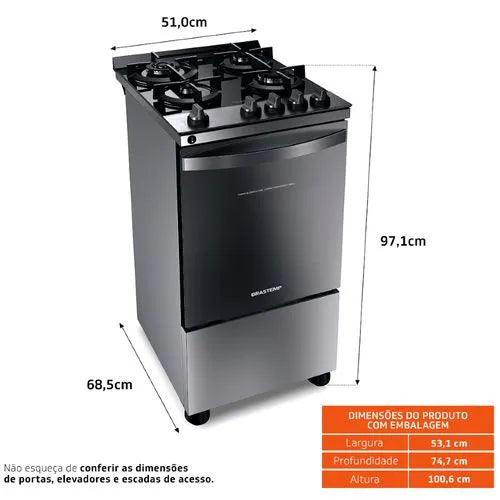 Fogão Brastemp 4 Bocas Inox com mesa de vidro, dupla chama e grill elétrico - BFO4VBR