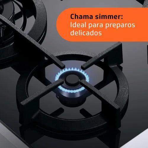 Fogão Brastemp 4 Bocas Inox com mesa de vidro, dupla chama e grill elétrico - BFO4VBR