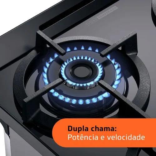 Fogão Brastemp 4 Bocas Inox com mesa de vidro, dupla chama e grill elétrico - BFO4VBR