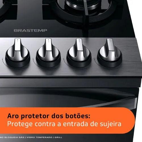 Fogão Brastemp 4 Bocas Inox com mesa de vidro, dupla chama e grill elétrico - BFO4VBR