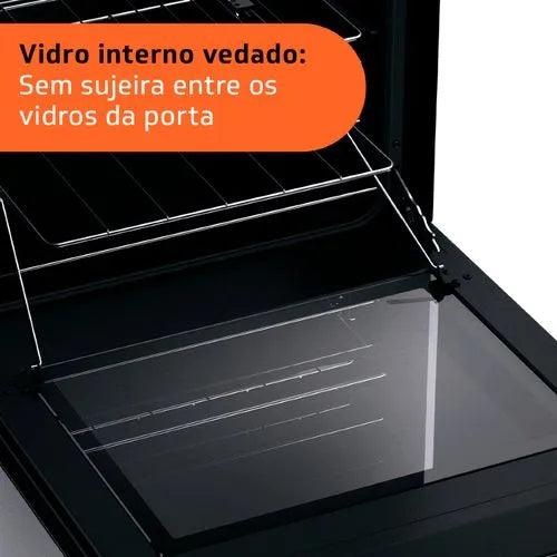 Fogão Brastemp 4 Bocas Inox com mesa de vidro, dupla chama e grill elétrico - BFO4VBR