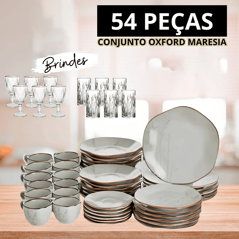 Aparelho de Jantar Oxford 48 Peças + 6 Taças Diamond + Talheres de BRINDE - SOMENTE HOJE!