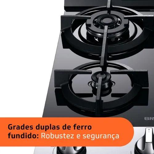 Fogão Brastemp 4 Bocas Inox com mesa de vidro, dupla chama e grill elétrico - BFO4VBR