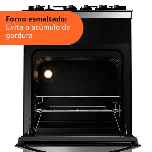 Fogão Brastemp 4 Bocas Inox com mesa de vidro, dupla chama e grill elétrico - BFO4VBR